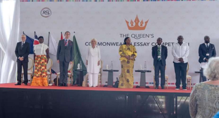 From L to R- Dr. Greg Munro, Director - General of RCS  Secretary General of CLGF, Dr. Mary Ashun, Principal of GIS, Thomas Hartley , Deputy British High Commissioner to Ghana, HRH The Duchess of Cornwall, HE Rebecca Akufo-Addo, The First Lady of Ghana,
