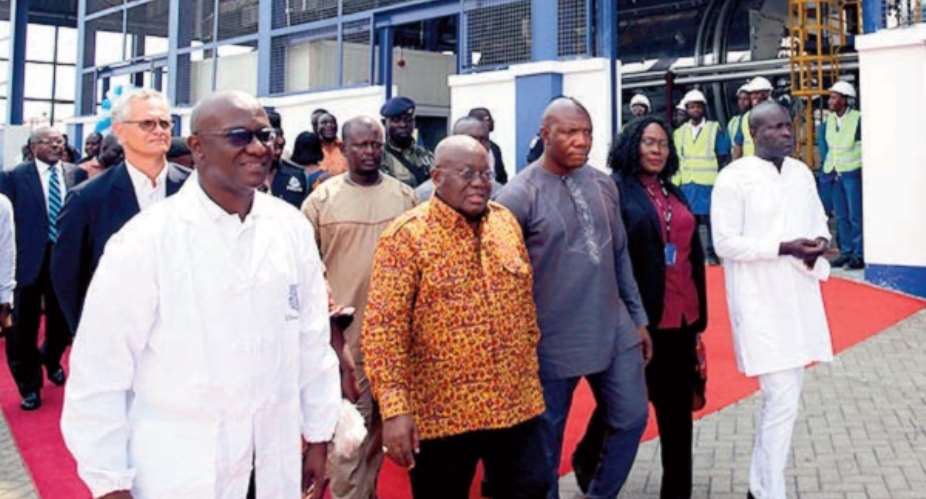 President Akufo-Addo with Nazaire Djako left, Supply Chain Director, Unilever Ghana and others.