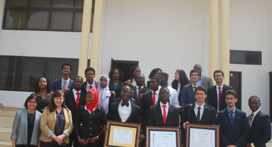 Students of the American University in Nigeria receiving their prize