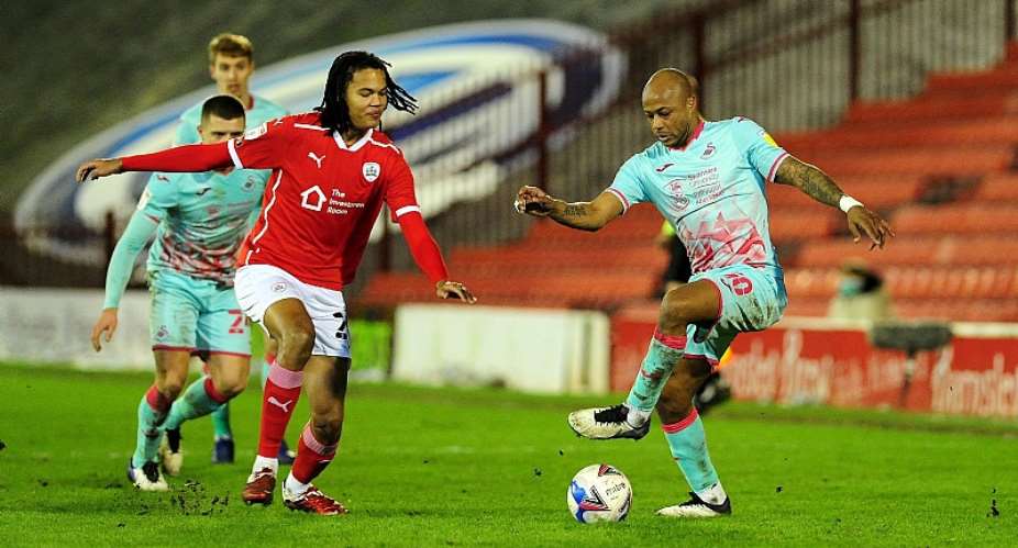 Andre Ayew in action for Swansea City against Barnsley. Photo CreditSwansea City