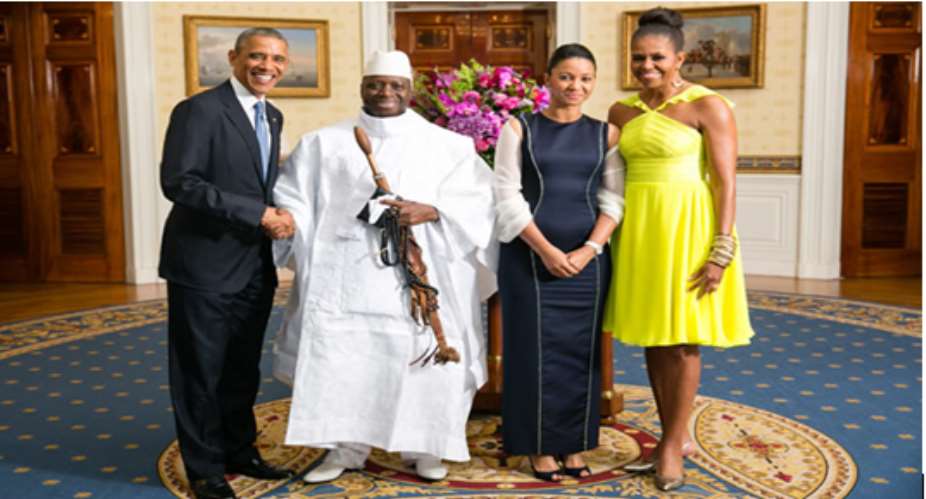 Americas President Obamaand First LadyMichelle Obamagreet Gambian President Yahya Jammeh and First Lady Zineb Jammeh at the White House on Aug. 5, 2014. Photo courtesy of the State Department