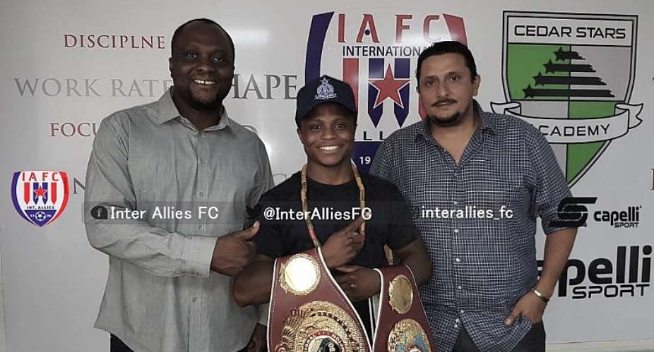 Boxing Prospect Isaac Dogboe Visits Inter Allies With interim Super Bantamweight Title