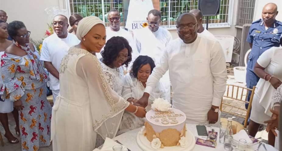 Bawumia And Wife, Frema Cut Cake For Amma Busia 83
