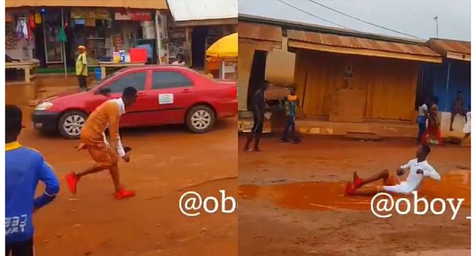 Video Sarkodie fan switches to crazy mode as he sleeps in the mud dancing to hastalavista