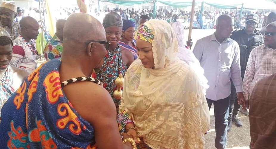 Second Lady Samira Bawumia exchanging greetings with one of the chiefs during the tour