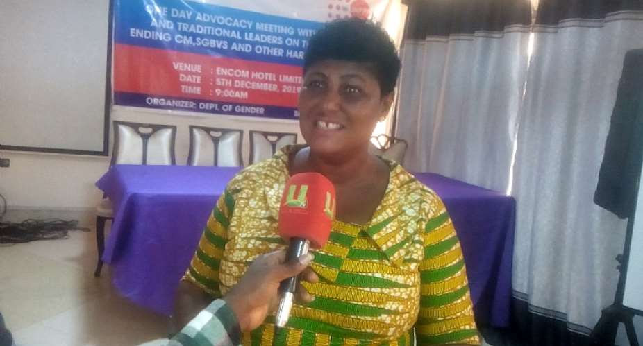 Supt. Setina Aboagye, DOVVSU Co-ordinator speaking to the media at the meeting in Techiman