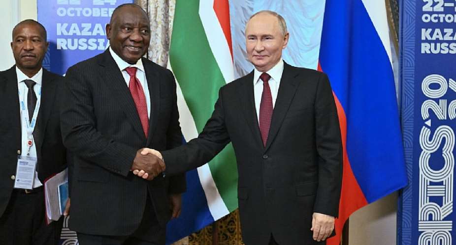 Russian President Putin meets with President of South Africa Ramaphosa at the 16th BRICS Summit.