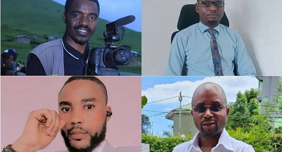 Journalists clockwise from left Jerry Lombo Alauwa, Mao Zigabe, Neyker Tokolo, and John Kanyunyu Kyota, have been attacked or threatened since Democratic Republic of Congo's formal election campaign period began on November 19, 2023. Photos courtesy of the journalists