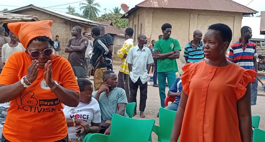 ACP Mercy Brown (left) addressing the people of Atikpui