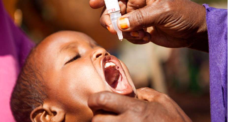 A child receiving the polio vaccine