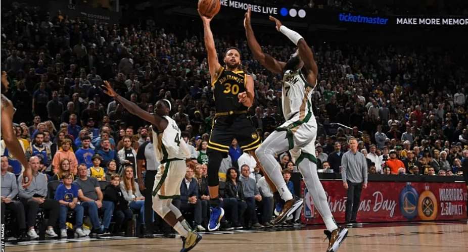 GETTY IMAGESImage caption: Stephen Curry is the only NBA player to make 3,500 three-pointers