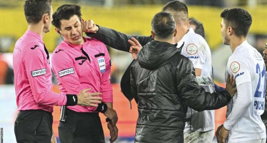 MKE Ankaragucu president Faruk Koca throws a punch at referee Halil Umut Meler after the Turkish Super Lig game with Caykur Rizespor