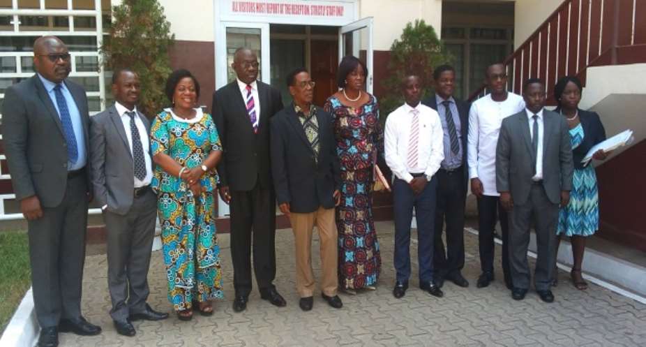 Prof. Kwasi Yankah 5th left, Prof. E. Adow Obeng 4th left and committee members in a group photograph