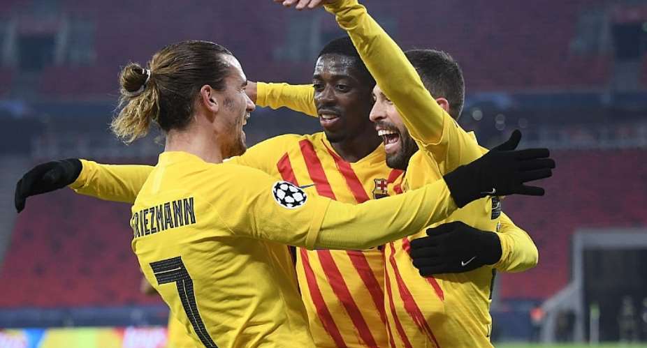 Barcelona celebrate scoring against FerencvarosImage credit: Getty Images
