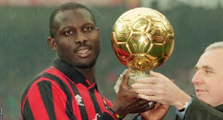 Liberia's George Weah being presented the 1995 Balon d'Or
