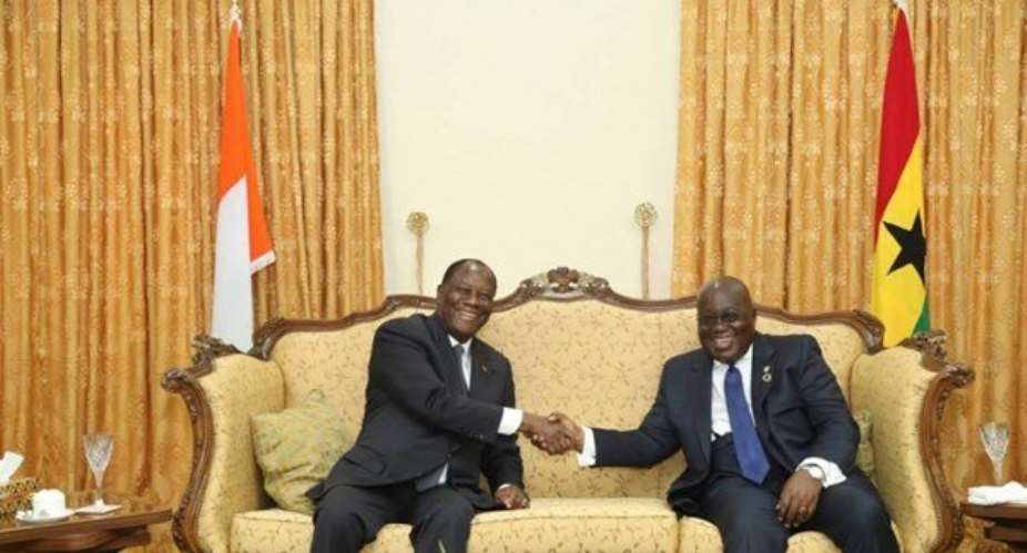 From L-R: President of Ivory Coast, Alassane Ouattara, and President of Ghana, Nana Addo Dankwa Akufo-Addo.