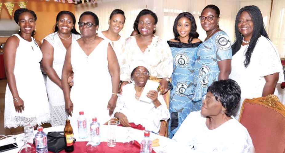 rs Rosemond Asiamah Nkansah arrowed with other female police officers during her 90th birthday celebration
