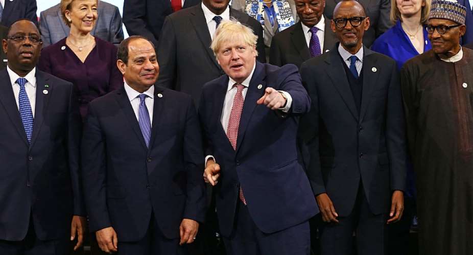 British Prime Minister Boris Johnson centre with a host of African leaders at the UK Africa Investment Summit in London. - Source: EPA-EFEHollie Adams