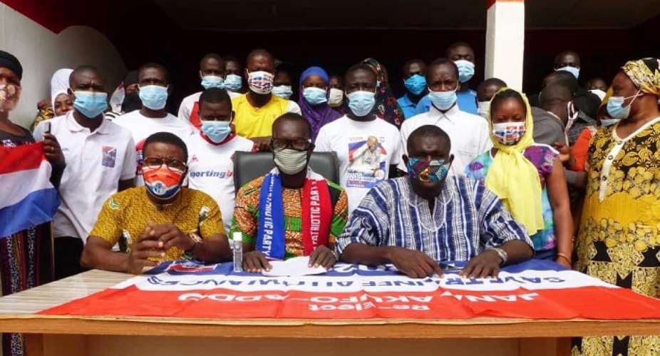 The Coalition of Concern Polling Station Executives and Electoral Area Coordinators for Salaga South Constituency addressing the media in Salaga