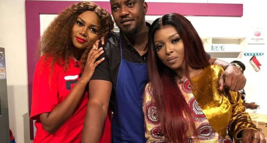 Yvonne Okoro with Yvonne Nelson and John Dumelo on set of 'Dining With'