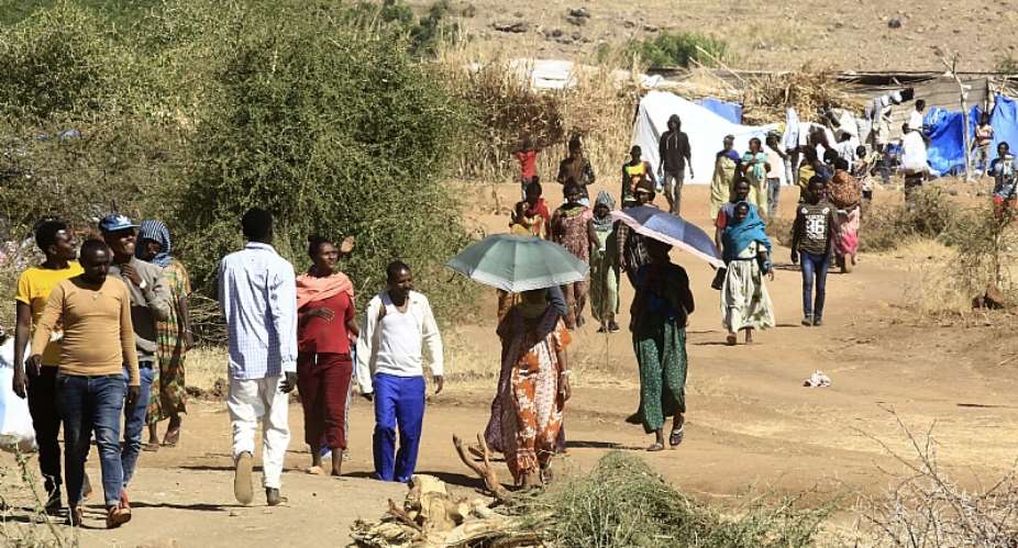 Ethiopian refugees who fled the fighting in Tigray Region are pictured at Um Rakuba camp in Eastern Sudan. - Source: Ashraf ShazlyAFP via Getty Images