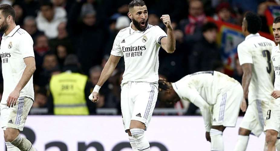 Karim Benzema celebrates during the Copa del Rey King's Cup, quarter-final match between Real Madrid and Atletico de Madrid at the Santiago Bernabeu stadium in Madrid on January 26, 2023Image credit: Getty Images