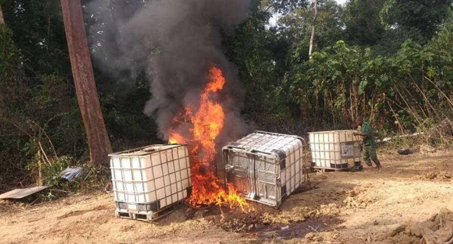 Some of the fuel storage tankers set ablaze at the Oda Forest Reserve
