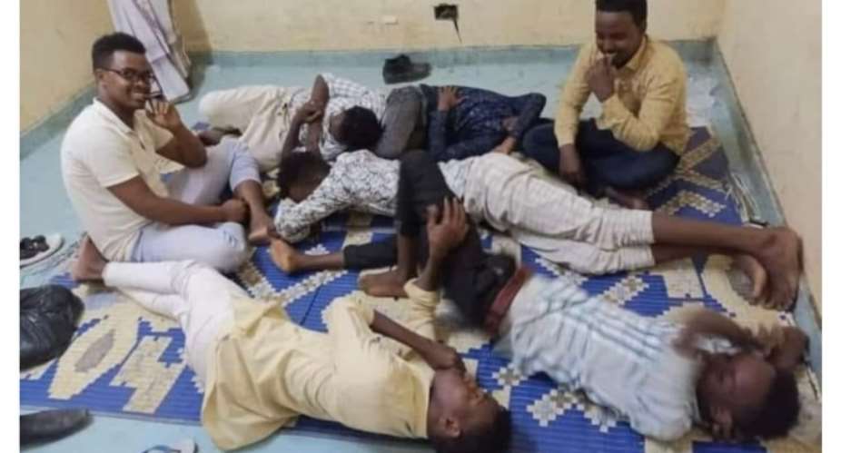 The seven Hiiraan Weyn journalists in detention at the police station after a raid on their radio station. Credit: Federation of Somali Journalists