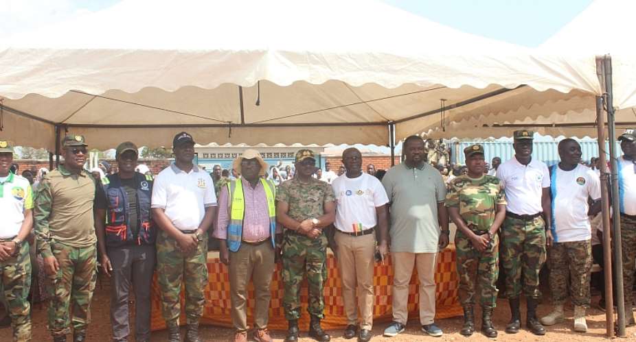 5th left Solomon Kotey Nikoi, LA Dade-Kotopon MCE, middle Vice Admiral Seth Amoama, Chief of Defence Staff, 5th right Osei Assibey Antwi, NSS Executive Director, with other GAF officers, staff of NSS and LaDMA