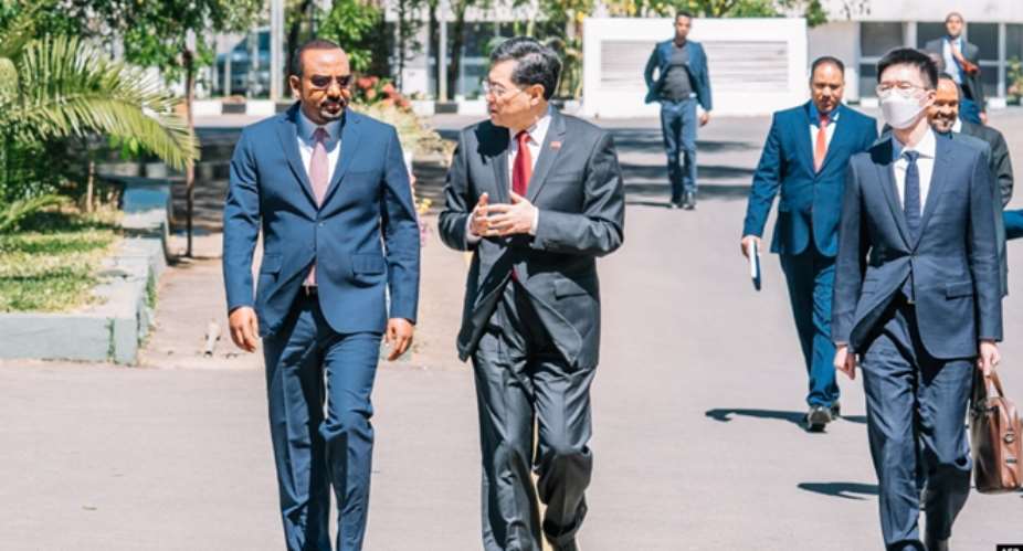Ethiopian Prime Minister, Dr Abiy Ahmed with Chinese Foreign Minister, Qin Gang, in Addis Ababa Courtesy of VOA