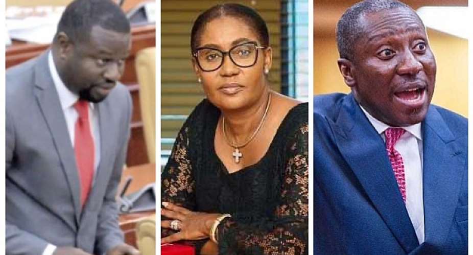 Left to Right: Minority Chief Whip Frank Annoh-Dompreh, Acting Chief Executive Officer of the Petroleum Commission Emeafa Hardcastle and Ranking Member of Parliaments Appointments Committee, Alexander Afenyo-Markin