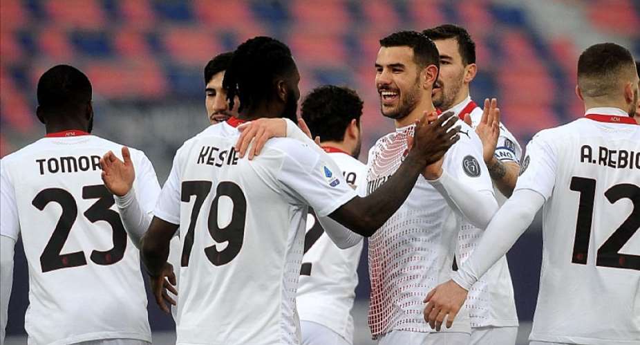 Franck Kessi of AC Milan celebrates after scoring his teams second goal from the penalty spot during the Serie A match between Bologna FC and AC Milan at Stadio Renato DallAra on January 30, 2021Image credit: Getty Images