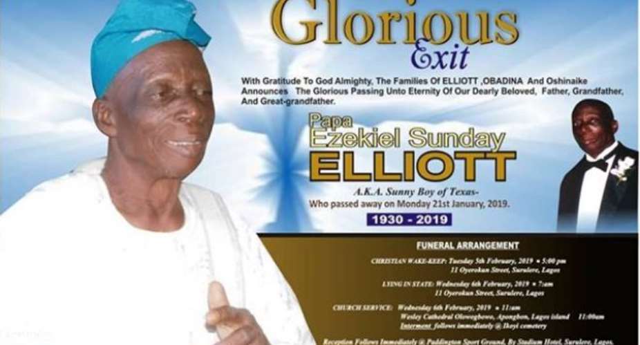Desmond Elliot Uploads Fathers Burial Arrangement Poster, burial