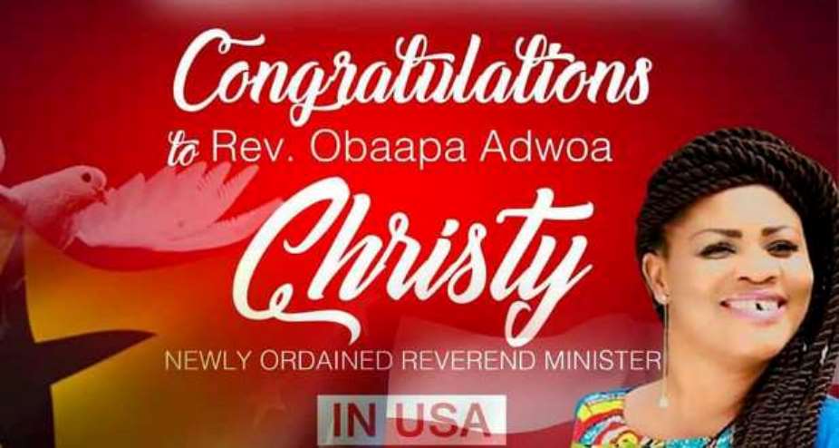 Obaapa Christy Ordained As Pastor In America