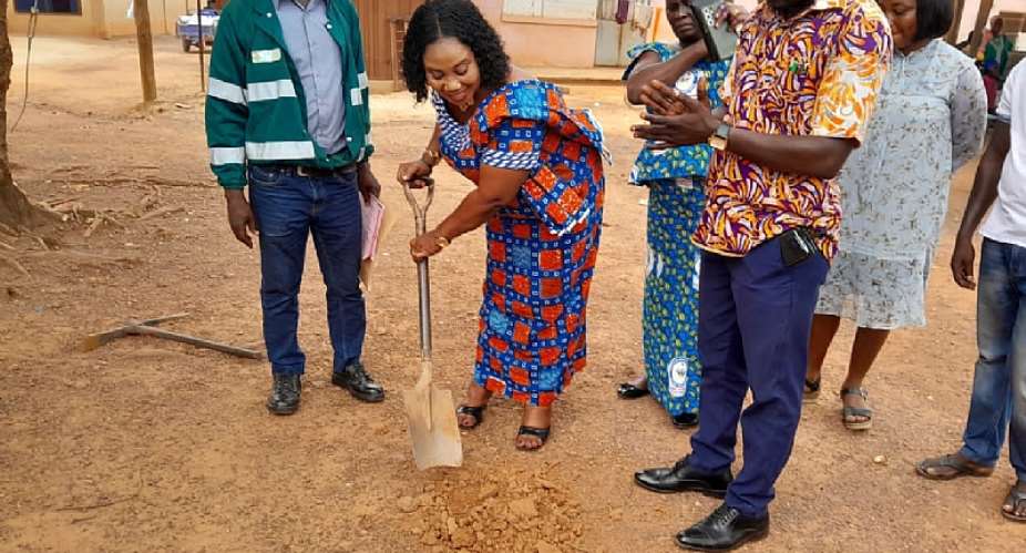 Grace Agyemang Asamoah cutting sod at one of the sites