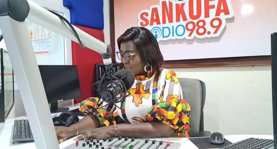 Mama Effe of Nhyira FM at Sankofa Radio 98.9 studios in Takoradi