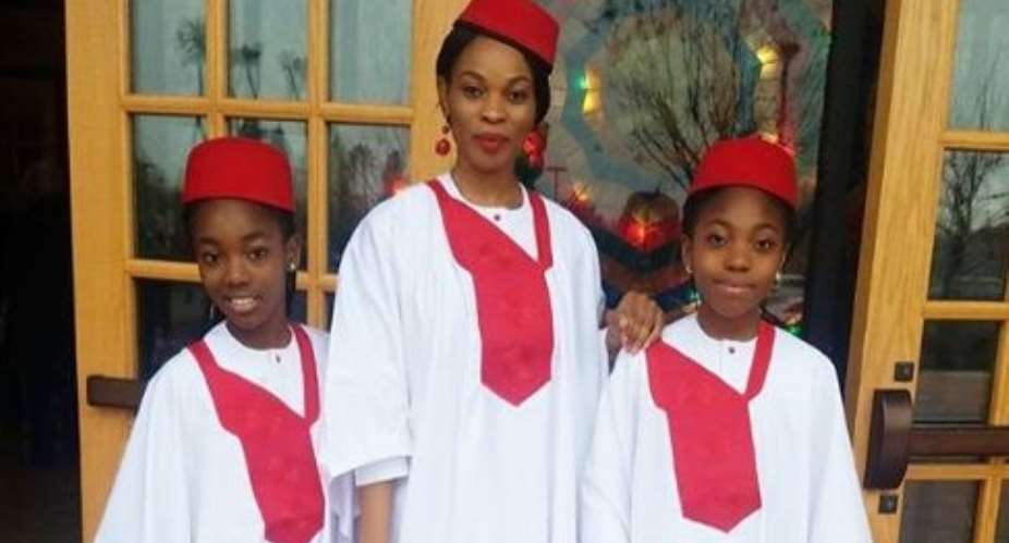 Actress, Georgina Onuoha with Daughters Slay in Agbada outfit