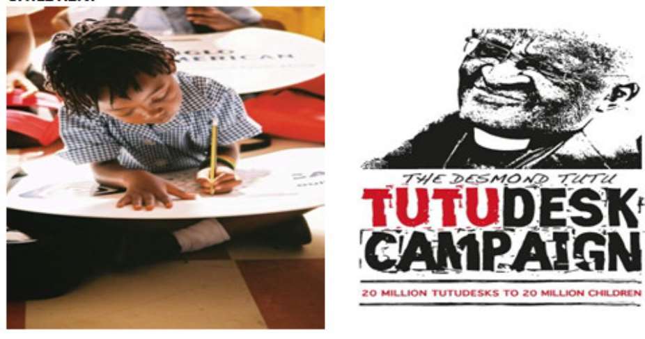 THE DESMOND TUTU DESK CAMPAIGN BRINGS PORTABLE LAPDESKS TO GHANAIAN SCHOOL CHILDREN