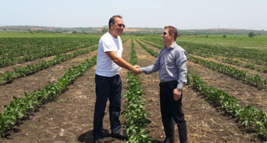 Mr.  Michael Glynn Right And Mr. Alexander Stoica Right In A Handshake At Fast Fresh Farms As A Symbol Of Determination To Contribute To Food Security In Ghana