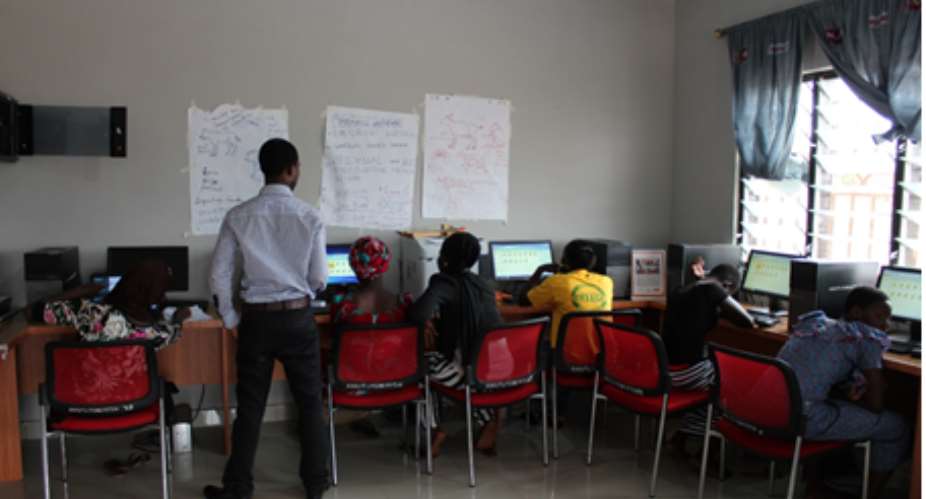 Participants engage in a hands-on computer skills, email and internet training for development at the AAG Young Urban Women Resource Centre Tamale-Ghana