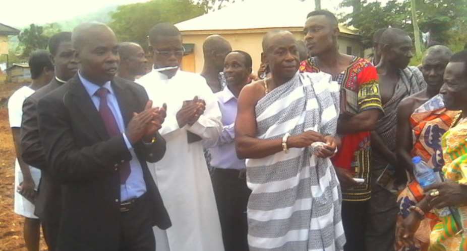 Dunkwa-On-Offinhe, Nana Obeng Nuakoh III in cloth and David Benjamin Sampson in suit shortly after the ground-breaking exercise.