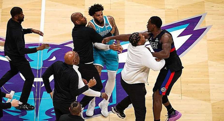 Getty ImagesImage caption: Charlotte Hornets Moussa Diabate (centre, in light blue) called it an overly competitive game
