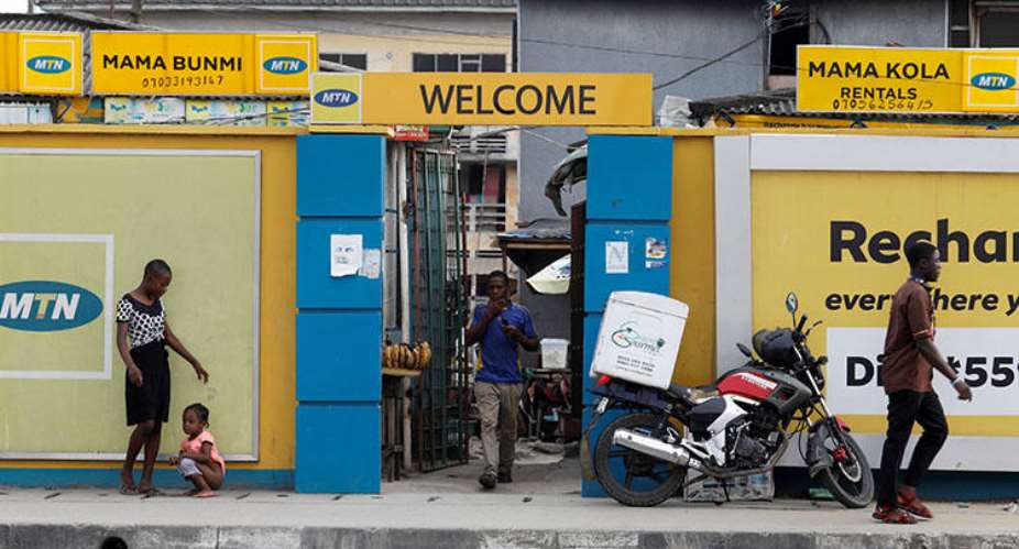 The logo of MTN telecommunication company is seen at the entrance of police barracks in Lagos, Nigeria, on August 28, 2019. Nigeria's police have used telecom surveillance to lure and arrest journalists. ReutersTemilade Adelaja