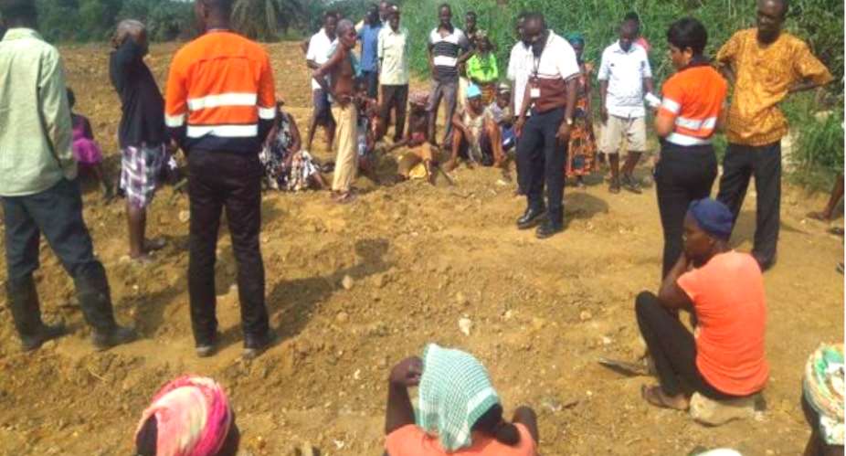 Representatives of AngloGold Ashanti Iduapriem Mine in an engagement with some of the farmers and project consultant