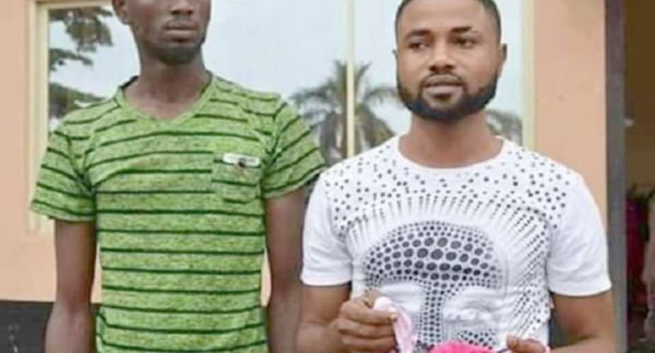 The two men, Bright Adjei left and Douglas Owusu's picture has gone viral on Social Media for stealing panties for money ritual.