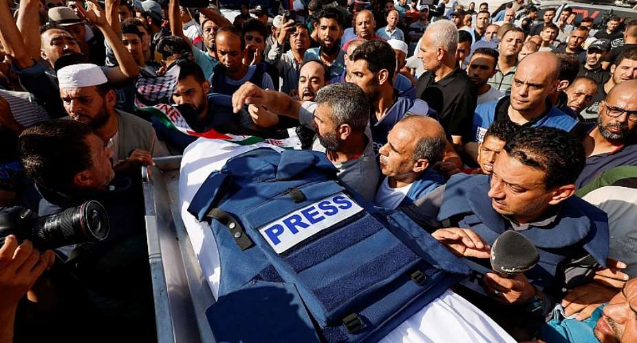 Mourners attend the November 3 funeral of Palestinian journalist Mohammed Abu Hatab, who was killed in a November 2 Israeli strike in Khan Yunis in the southern Gaza Strip. Photo: ReutersMohammed Salem