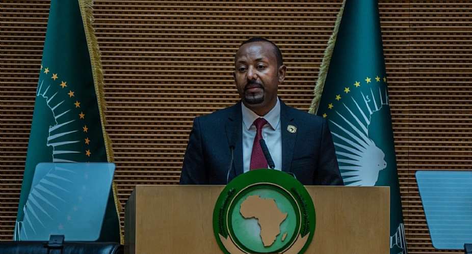 Ethiopias Prime Minister Abiy Ahmed Ali delivers a speech during the annual African Union Summit in Addis Ababa, Ethiopia, on February 14. Reuters news agency was not allowed to attend. (Photo: AP/Amanuel Sileshi)