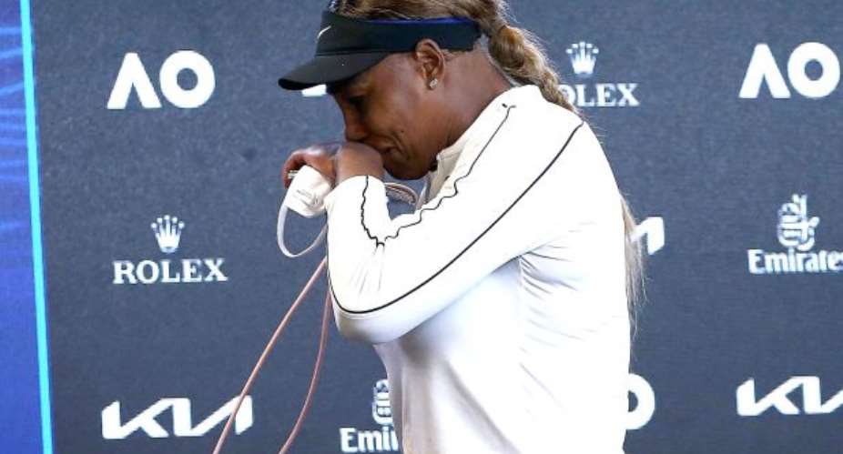 Serena Williams in tears during her post-match press conference after losing to Naomi Osaka at the 2021 Australian OpenImage credit: Eurosport