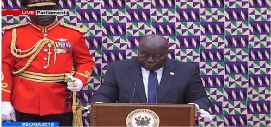 President Akufo-Addo addressing the Parliament of Ghana at the 2019 State of the Nation's Address