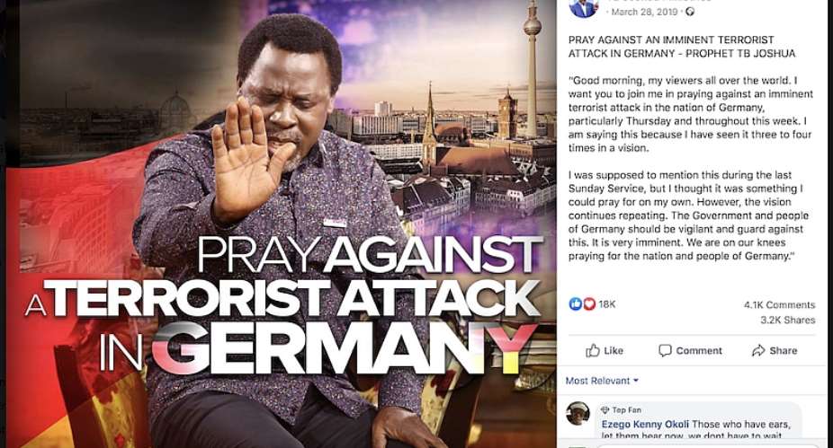 TB Joshua Predicted German Terror Attack On Facebook